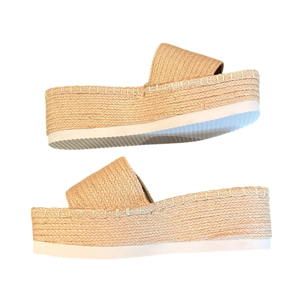 Wild Pair Shermer Slide Espadrille Platform Wedge Sandals Natural Jute Siz 7.5